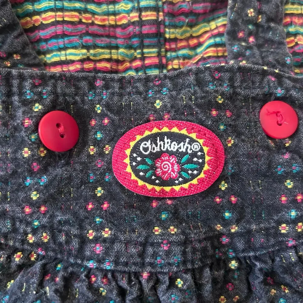 RARE Vintage OshKosh B’Gosh Rainbow Vestbak Overall Dress 12 Months